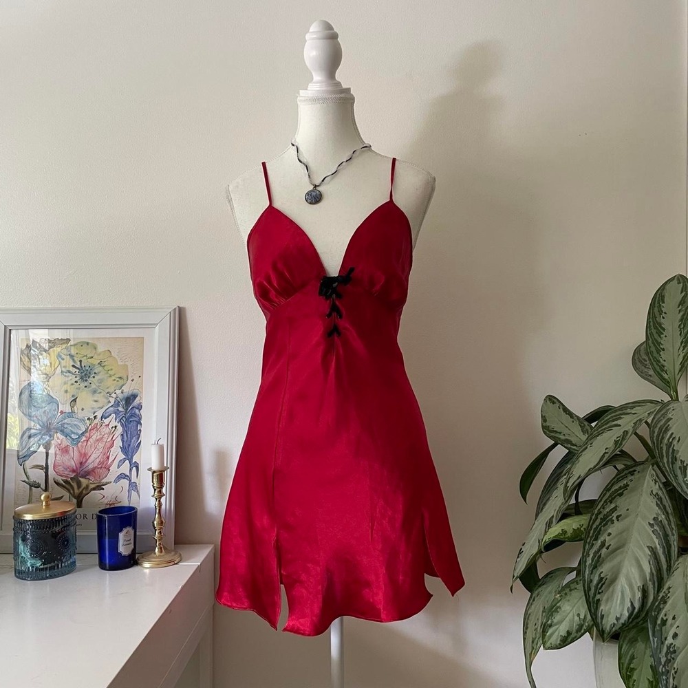 y2k la senza satin red slip dress womens sz m biker romantic feminine